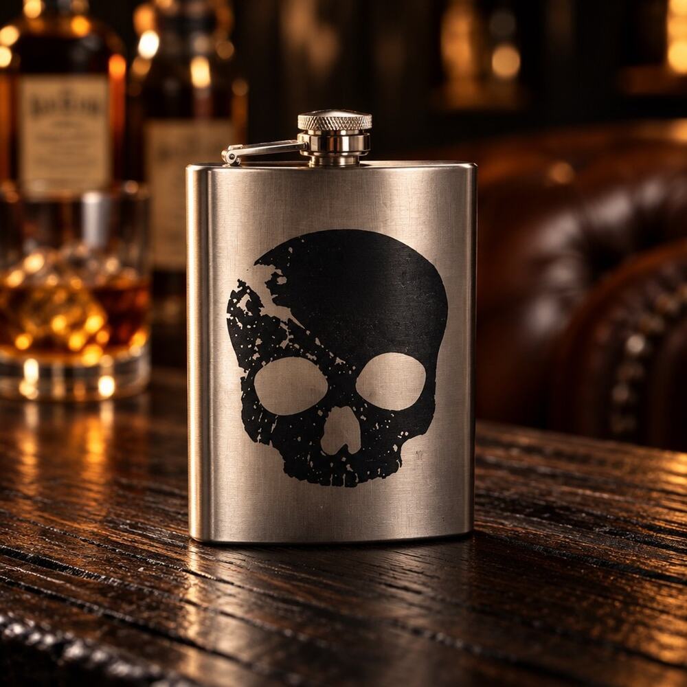 Silver Skull Hip Flask